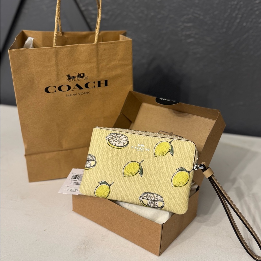 Coach Yellow Lemon Pattern Wristlet